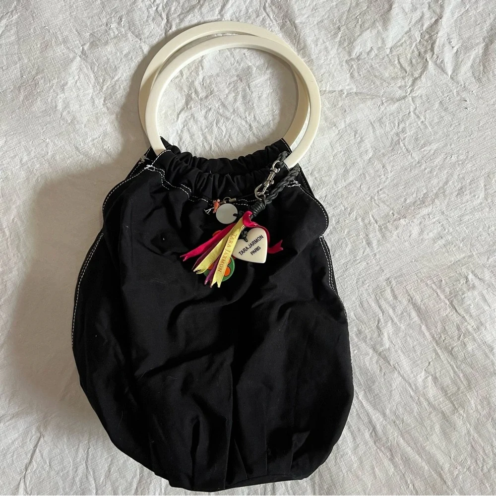Tara Jarmon x Target Hobo Boho Bag Big Lucite Handles Canvas Tote hearts
